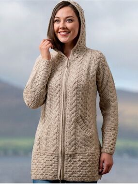 Aran mor Ireland 100% Merino wool knit cardigan zipper sweater medium